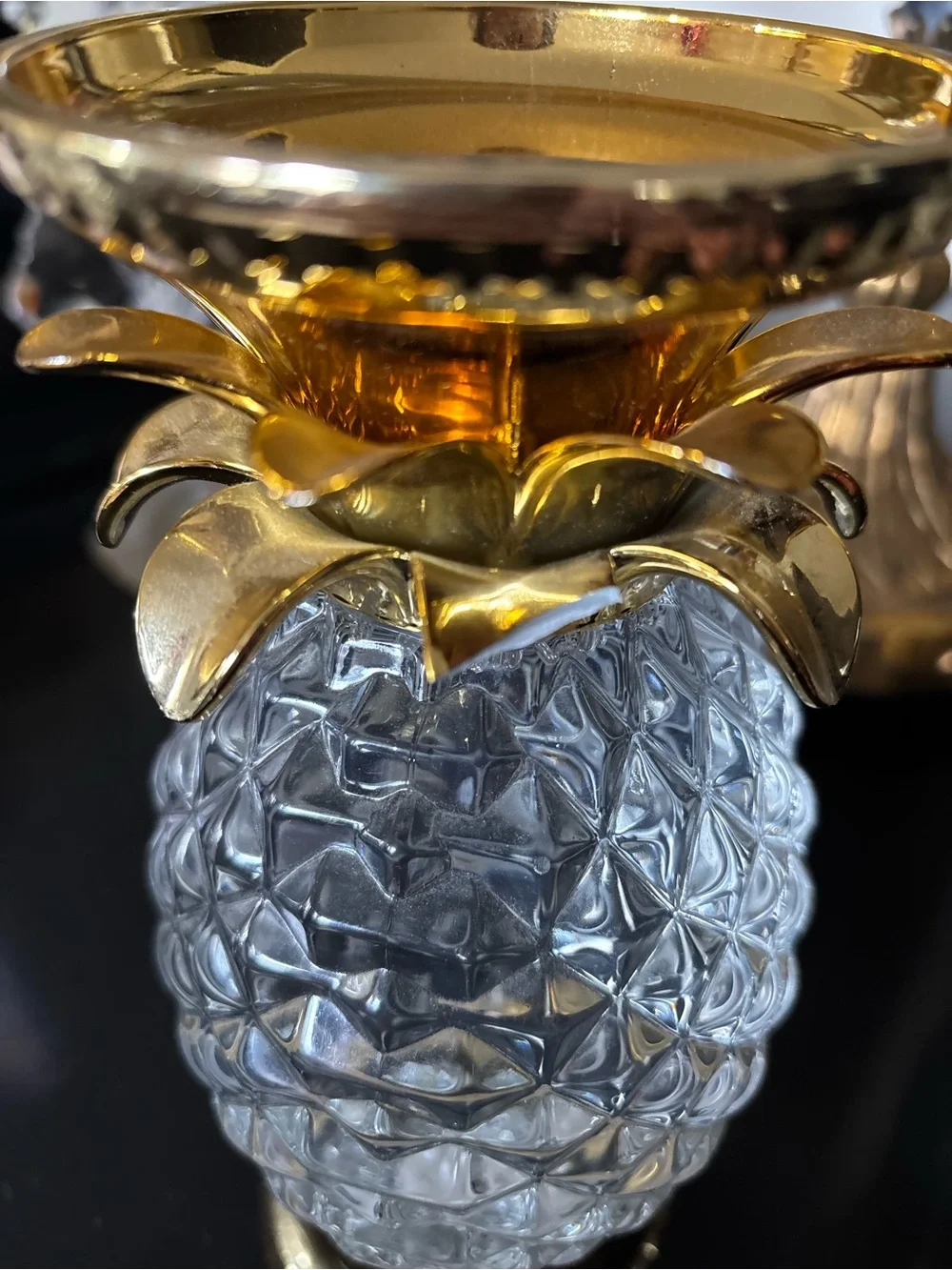Clear Pineapple Glitter Pedestal Candle Holder Gold Battery Operated 9 Colors
